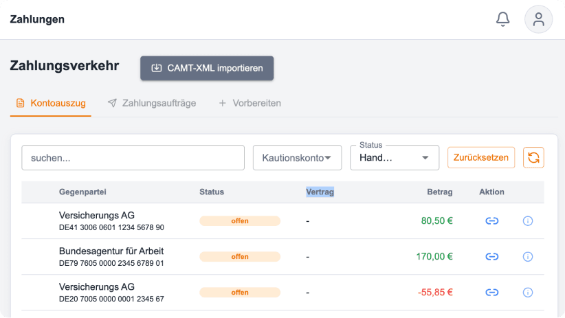 Kautionen automatisch verwalten